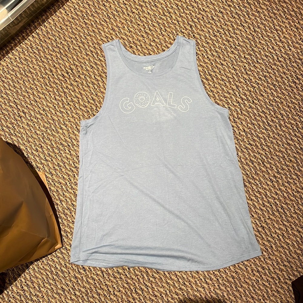Old navy gray blue donut goals workout tank - Picture 1 of 3